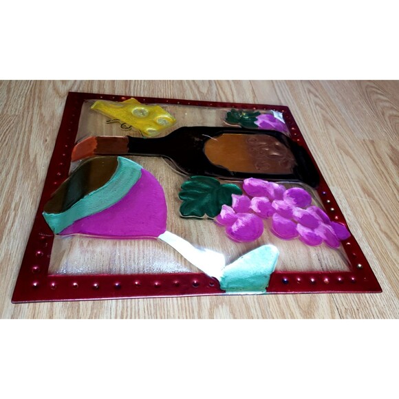 LSARTS Glass Wine And Cheese PLATTER 11.5 Square Vino Bottle Wine Glass Grapes - Picture 7 of 10